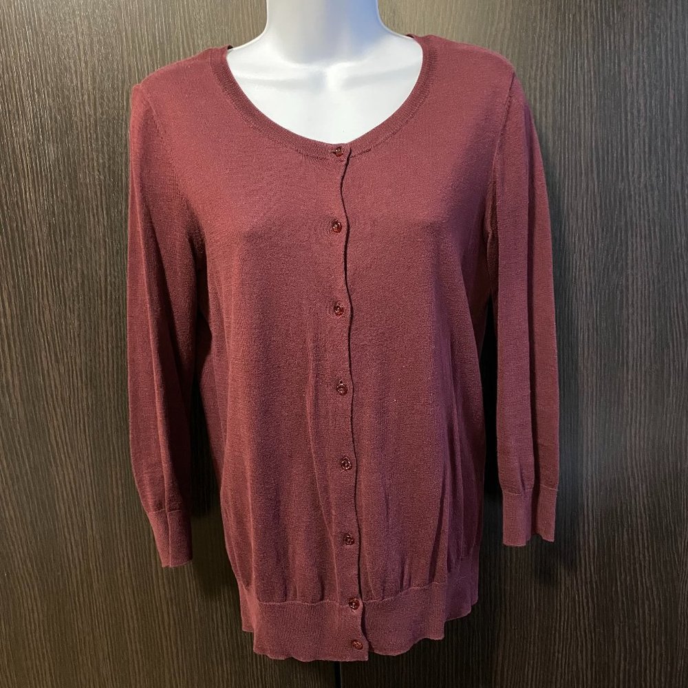 LOFT Burgundy Crew Neck Cardigan